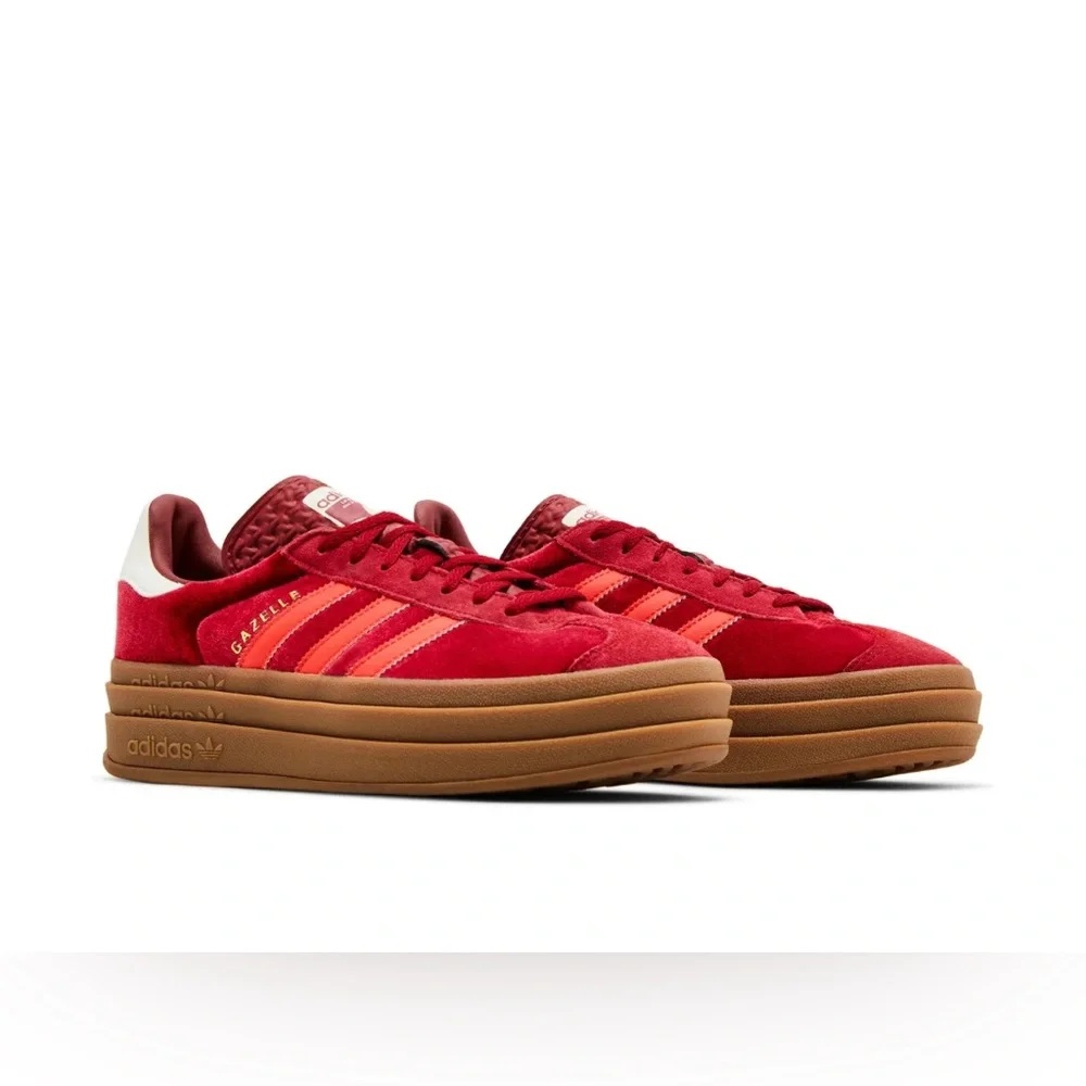 ADIDAS GAZELLE Bold Bright Red/Victory Red Velvet sneakers, Women’s 9.5, NEW! - Picture 2 of 14